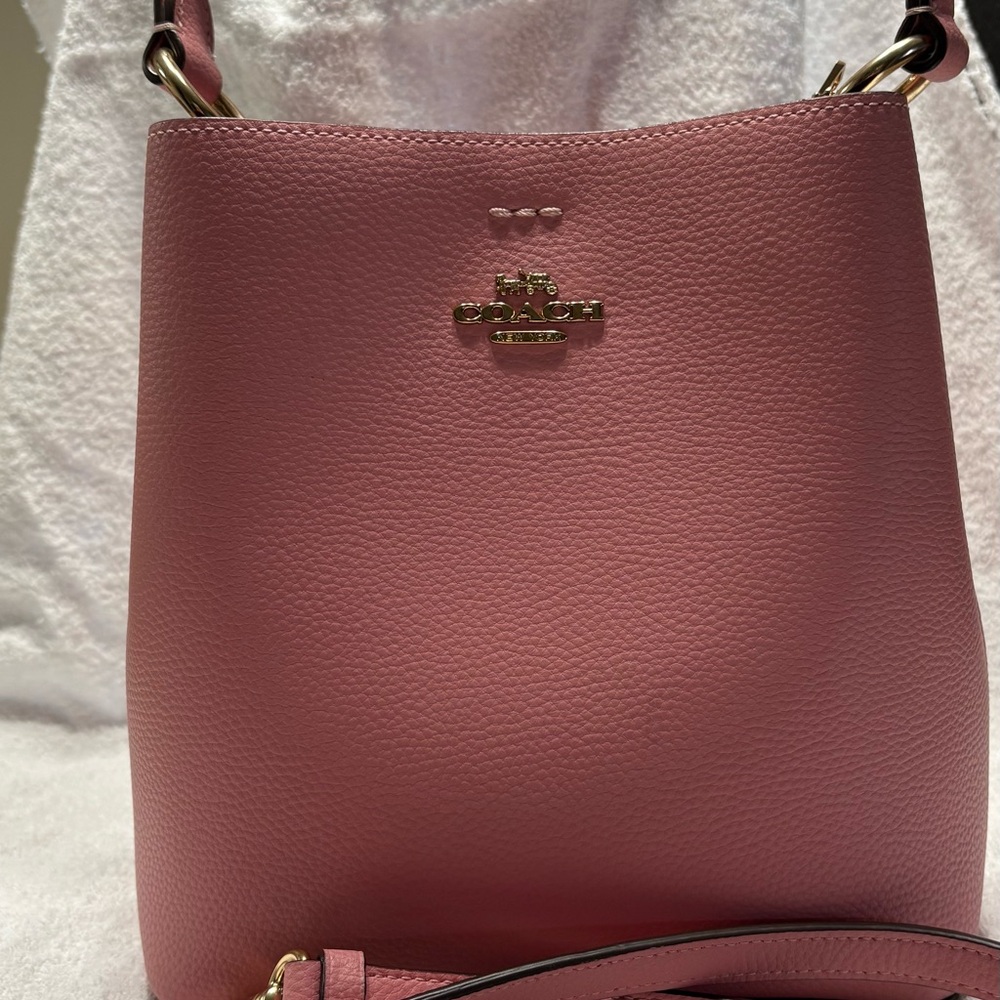 Coach Pebble Leather Small Town Bucket Tote/Crossbody Bag - Bubblegum Pink